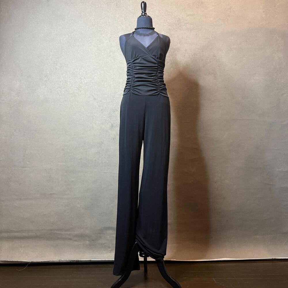 Y2K Charlotte Russe Black Halter Jumpsuit Ruched Formal Evening Size L